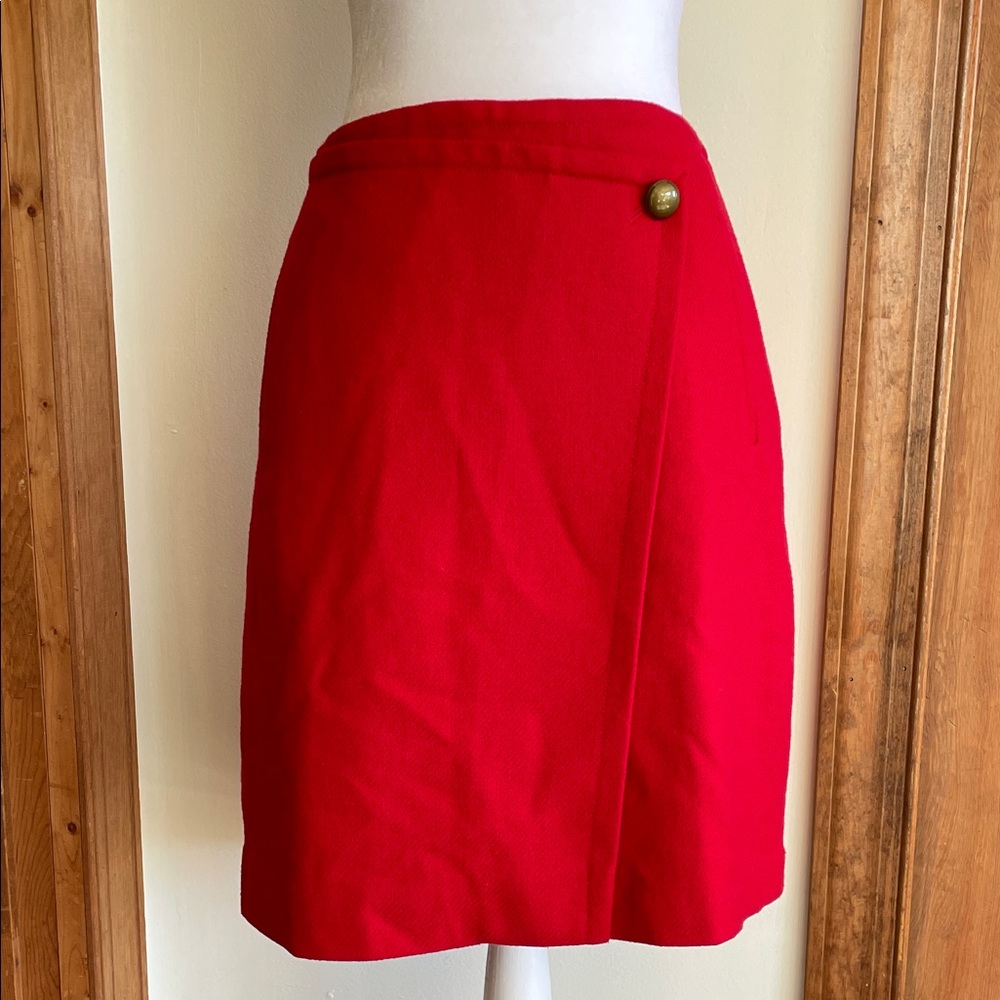 TALBOTS Vibrant Red Mini Faux Wrap Wool Blend Skirt 10 NWOT